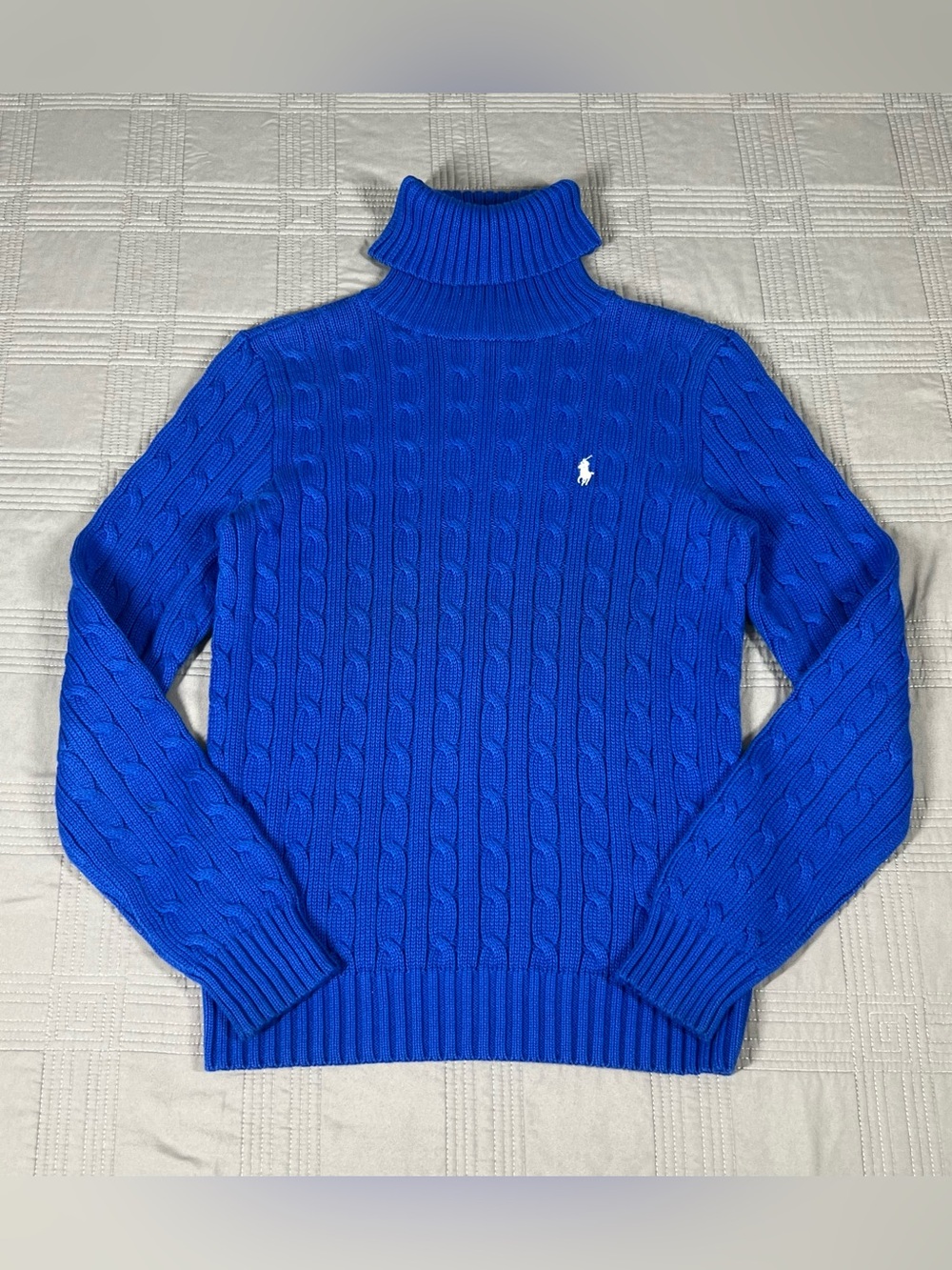 Ralph Lauren Sport Y2K Cable Knit Turtleneck Sweater Long Sleeve Cotton Blue M